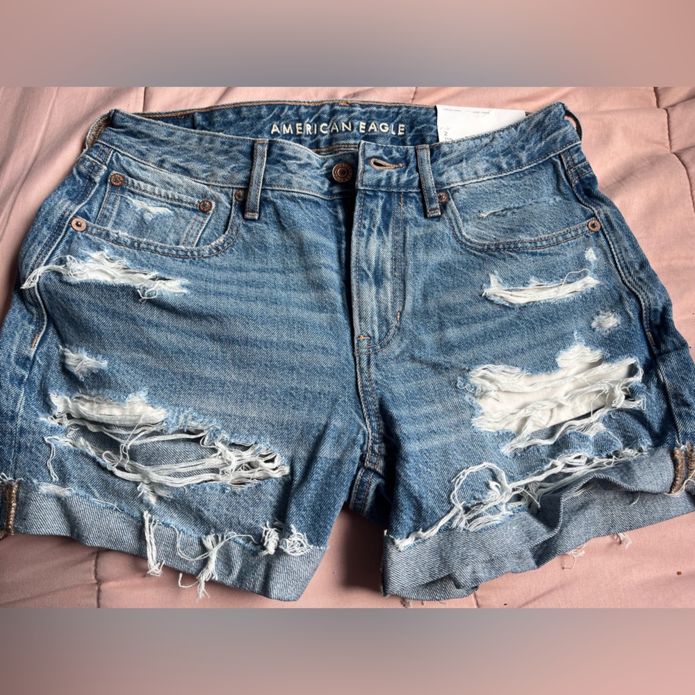 American Eagle Outfitters Blue Distressed Jean Shorts